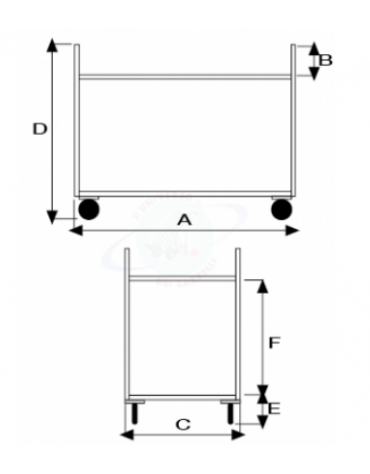 Carrello di servizio a 2 ripiani stampati in acciaio inox, 4 ruote in nylon girevoli Ø cm 10 - cm 41x55x90,5h