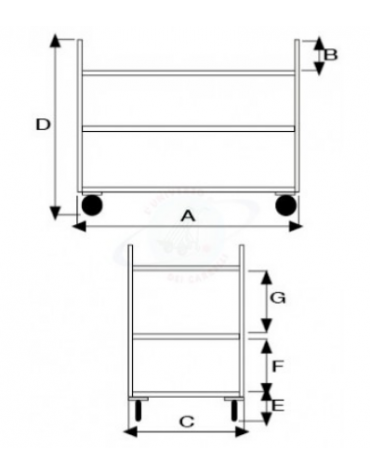 Carrello di servizio a 3 ripiani in acciaio, 4 ruote in gomma girevoli Ø cm 12,5 - cm 83x57x97h
