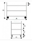 Carrello di servizio a 3 ripiani in acciaio inox, 4 ruote in nylon girevoli Ø cm 10 - cm 41x65x90,5h