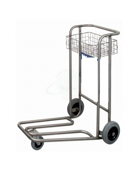 Carrello portabagagli con cestello, compenetrabile in acciaio inox, struttura in tubolare a 3 ruote - cm 62x95x100h
