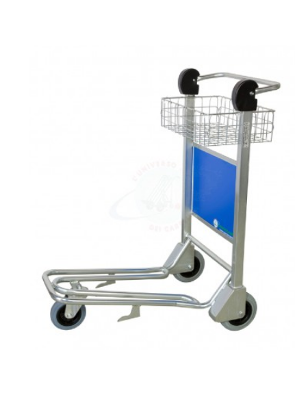 Carrello portabagagli compenetrabile in acciaio inox, freno normalmente attivo cestello in filo elettrosaldato, cm 56x94x106h