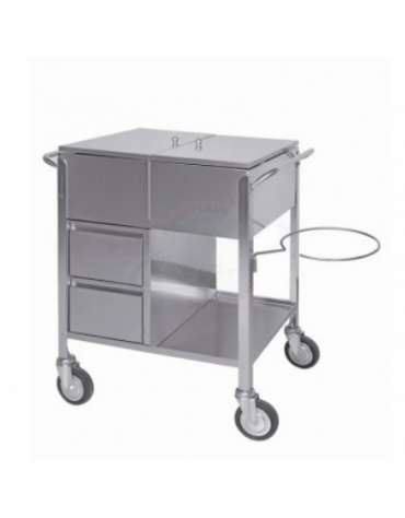 Carrello bende gessate in acciaio INOX AISI 304 4 ruote girevoli gomma piena Ø cm 12,5 - cm 60x50x90h