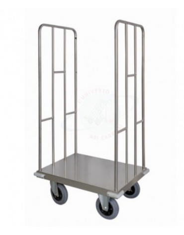 Carrello trasporto universale 2 sponde in tubolare in acciaio inox, 4 ruote (2 fisse - 2 girevoli) Ø cm 20 - cm 105x75x170h