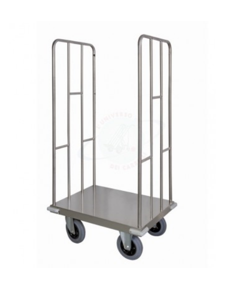 Carrello trasporto universale 2 sponde in tubolare in acciaio inox, 4 ruote (2 fisse - 2 girevoli) Ø cm 20 - cm 105x75x170h