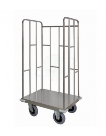 Carrello trasporto universale 3 sponde in tubolare in acciaio inox, 4 ruote cm Ø 20 - cm 80x60x175h