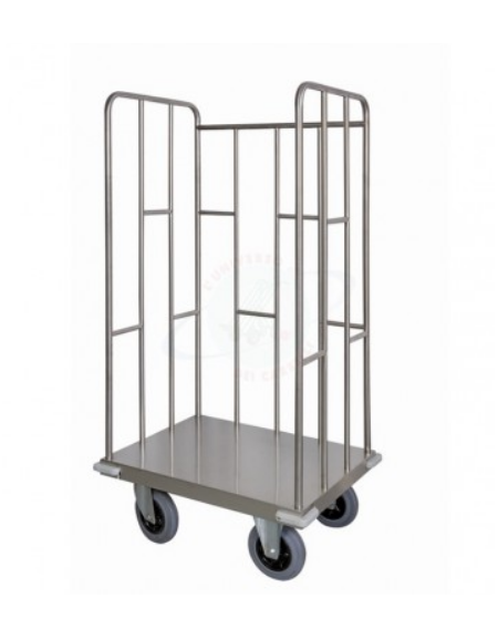 Carrello trasporto universale 3 sponde in tubolare in acciaio inox, 4 ruote cm Ø 20 - cm 80x60x175h