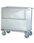 Carrello container trasporto sacchi con anta a ribalta in acciaio inox satinato, 4 ruote (2 con freno) - cm Ø20 - cm 133x65x125h