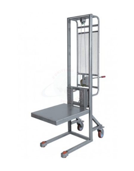 Sollevatore in acciaio INOX AISI 304 - sollevamento con verricello, 2 ruote posteriori, 2 rulli anteriori - cm 100x53x161h