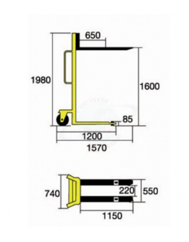 Sollevatore manuale forche regolabili - sollevamento cm 160 - cm 157x74x198h