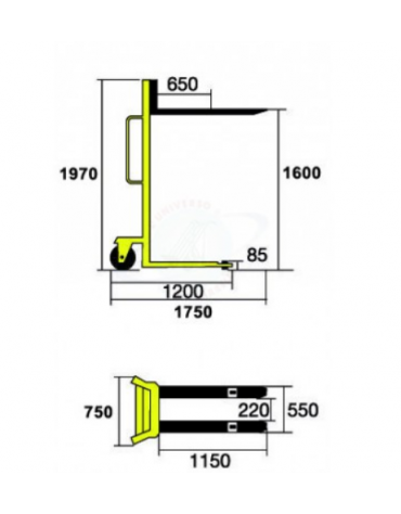 Sollevatore inox a pompa idraulica - lato forche in nylon a tenuta stagna  - cm 175x75x197h