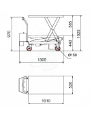 Piattaforma carrellata elettrica - 500 Kg  - altezza max di sollevamento cm 102,5 - portata kg. 500