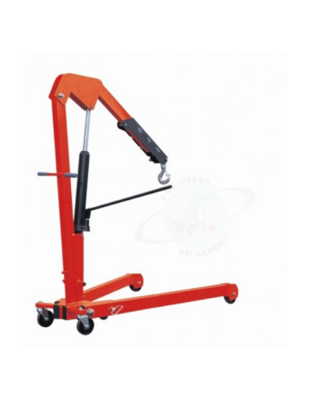 Carrello gru pieghevole, portata Kg. 1000 Portata, pompa a doppio effetto, pistone cromato, valvola di sovraccarico