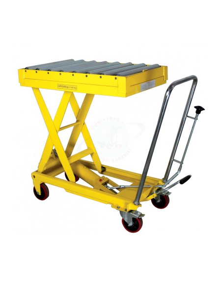Piattaforma carrellata 700 Kg., piano cm 100x51 - rulliera rulli folli avvitati, ruote in poliuretano Ø cm 12,8x4