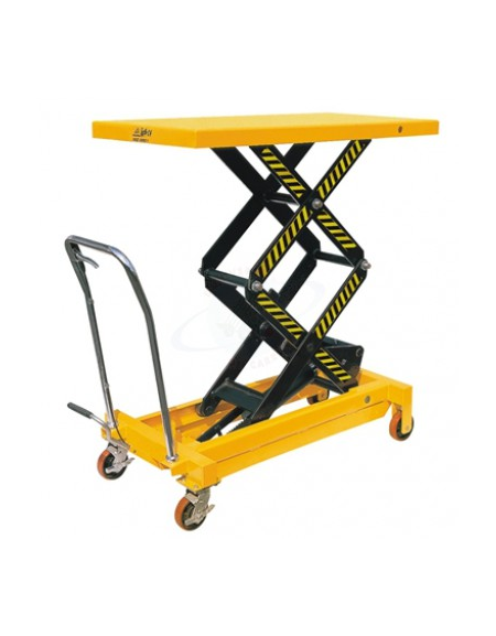 Piattaforma carrellata grande alzata, portata 800 Kg., piano cm 122x61 - 2 ruote girevoli con freno