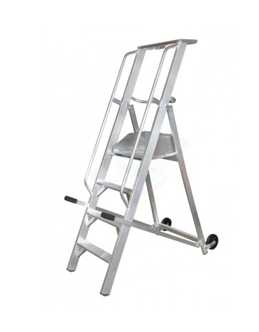 Scala a palchetto a 4 gradini con pedana di lavoro 3+1 - altezza piano cm 100 - Parapetto da cm 100