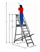 Scala a palchetto a 5 gradini con pedana di lavoro 4+1., altezza piano cm 125