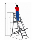 Scala a palchetto a 6 gradini con pedana di lavoro 5+1 - altezza piano cm 150 - Dimensione chiusa cm 80x45x280h