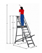 Scala a palchetto a 7 gradini con pedana di lavoro 6+1, altezza piano cm 175