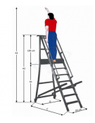 Scala a palchetto a 8 gradini con pedana di lavoro 7+1, altezza piano cm 200