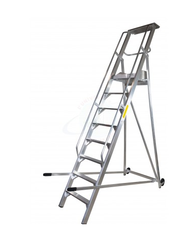 Scala a palchetto a 9 gradini con pedana di lavoro 8+1 - altezza piano cm 225 - Dimensione chiusa cm 95x45x360h