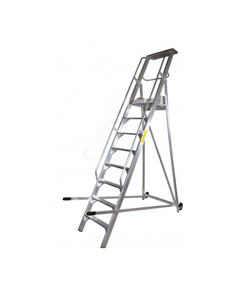 Scala a palchetto a 9 gradini con pedana di lavoro 8+1 - altezza piano cm 225 - Dimensione chiusa cm 95x45x360h