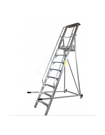 Scala a palchetto a 10 gradini con pedana di lavoro 9+1 - altezza piano cm 250 - Dimensione chiusa cm 100x45x400h