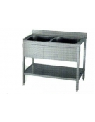 Lavello inox 2 vasche con ripiano di fondo - Dimensioni cm 140x70x90h