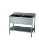 Lavatoio lavello inox gambe quadre 2 vasche con ripiano di fondo - Dimensioni cm 140x70x85/90h