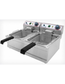 Friggitrice elettrica da banco in acciaio inox - 2 vasche capacità olio Lt 6+6 - mm 590x430x290h