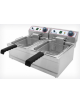 Friggitrice elettrica da banco in acciaio inox - 2 vasche, capacità olio: 6 + 6 Lt - mm 590x430x290h