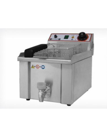 Friggitrice elettrica da banco in acciaio inox - 1 vasca con rubinetto di scarico - capacità olio Lt 7 - mm 280x465x345h