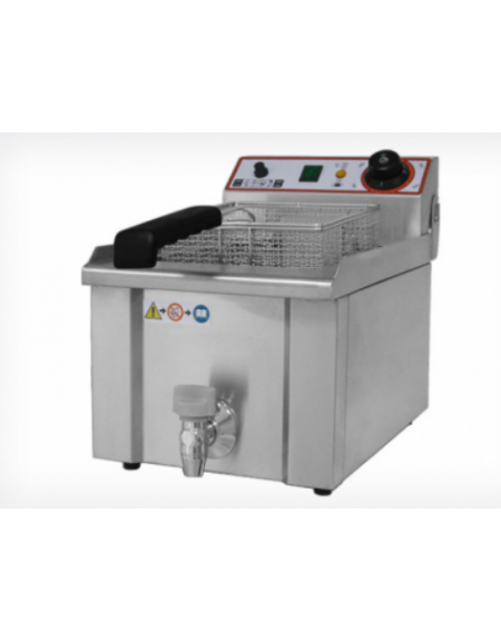 Friggitrice elettrica da banco in acciaio inox - 1 vasca con rubinetto di scarico - capacità olio Lt 7 - mm 280x465x345h