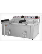 Friggitrice elettrica da banco in acciaio inox - 2 vasche con rubinetto di scarico - capacità olio Lt 7+7 - mm 560x465x345h