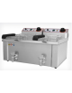 Friggitrice elettrica da banco in acciaio inox - 2 vasche con rubinetto di scarico - capacità olio Lt 7+7 - mm 560x465x345h