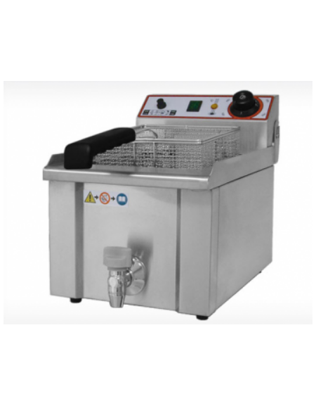 Friggitrice elettrica da banco in acciaio inox - 1 vasca con rubinetto di scarico - capacità olio Lt 9 - mm 315x480x350h