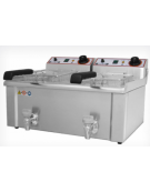 Friggitrice elettrica da banco in acciaio inox - 2 vasche con rubinetto di scarico - capacità olio Lt  9+9 - mm 630x480x350h