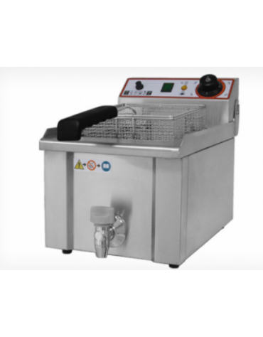 Friggitrice elettrica MONOFASE da banco in acciaio inox - 1 vasca con rubinetto scarico - capacità olio Lt 13 - mm 340x525x375h