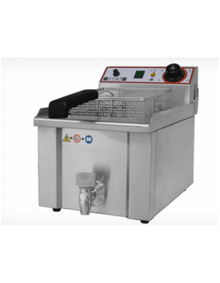 Friggitrice elettrica MONOFASE da banco in acciaio inox - 1 vasca con rubinetto scarico - capacità olio Lt 13 - mm 340x525x375h