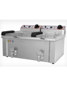 Friggitrice elettrica MONOFASE da banco in acciaio inox - 2 vasche con rubinetto scarico - capacità Lt 13+13 - mm 690x525x375h