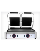 Piastra grill in ghisa in acciaio inox liscia da banco - 2 termostati separati - mm 565x310x220h
