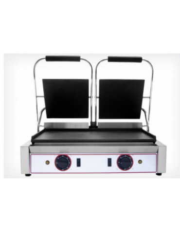 Piastra grill in ghisa in acciaio inox liscia da banco - 2 termostati separati - mm 565x310x220h