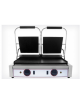 Piastra grill in ghisa doppia da banco, rigata sinistra - liscia destra, telaio acciaio inox - 2 zone di cottura - mm 565x310x22