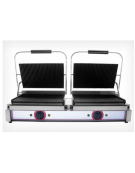 Piastra grill in ghisa doppia da banco rigata sopra e sotto - telaio acciaio inox - 2 termostati separati - mm 840x310x220h