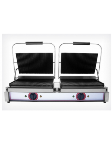 Piastra grill in ghisa doppia da banco rigata sopra e sotto - telaio acciaio inox - 2 termostati separati - mm 840x310x220h