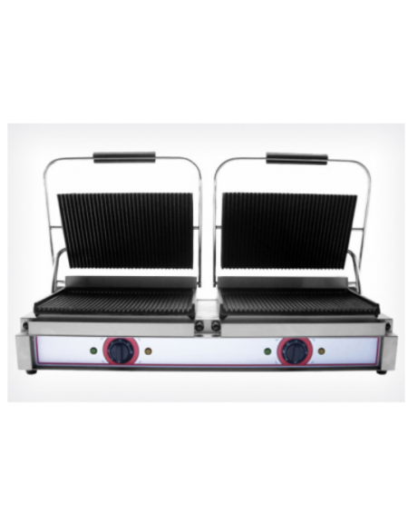 Piastra grill in ghisa doppia da banco rigata sopra e sotto - telaio acciaio inox - 2 termostati separati - mm 840x310x220h