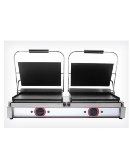 Piastra grill in ghisa doppia da banco liscia sopra e sotto - telaio acciaio inox - 2 termostati separati - mm 840x310x220h