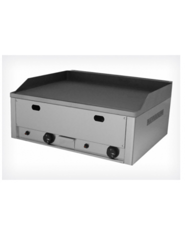 Griglia a gas in acciaio inox con piano di cottura liscio mm 650x480 - piastra in acciaio sabbiato - mm 660x590x300h