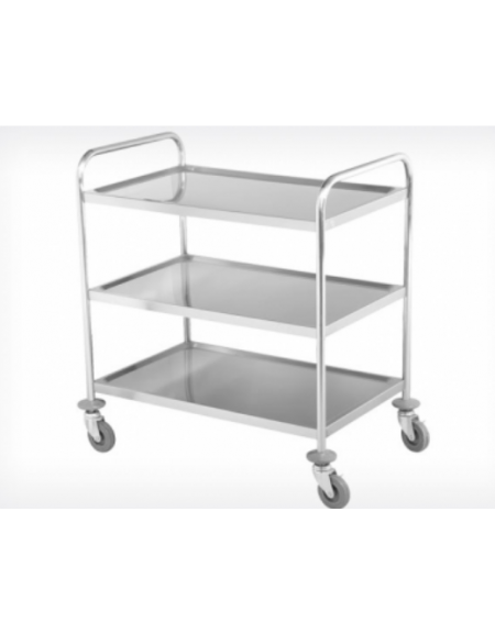 Carrello di servizio in acciaio inox AISI 201 - 3 piani a vasca - 4 ruote girevoli cm 810x460x850h