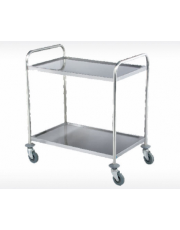 Carrello di servizio in acciaio inox AISI201 - 2 piani a vasca portata Kg 30 cad - 4 ruote girevoli(2 con freno) mm 845x525x950h