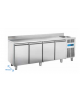 Tavolo refrigerato 4 porte con alzatina e lavello, in acciaio inox, refrigerazione ventilata +° +8°C - cm 224x70x95h